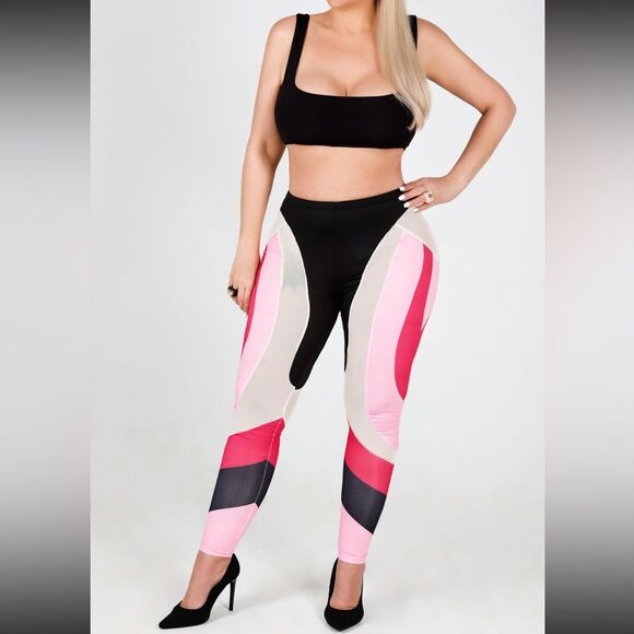 Pants - Pink Stretch Leggings Sheer Black‎ Stretch NWT  Sexy Barbie Tight Club Pants